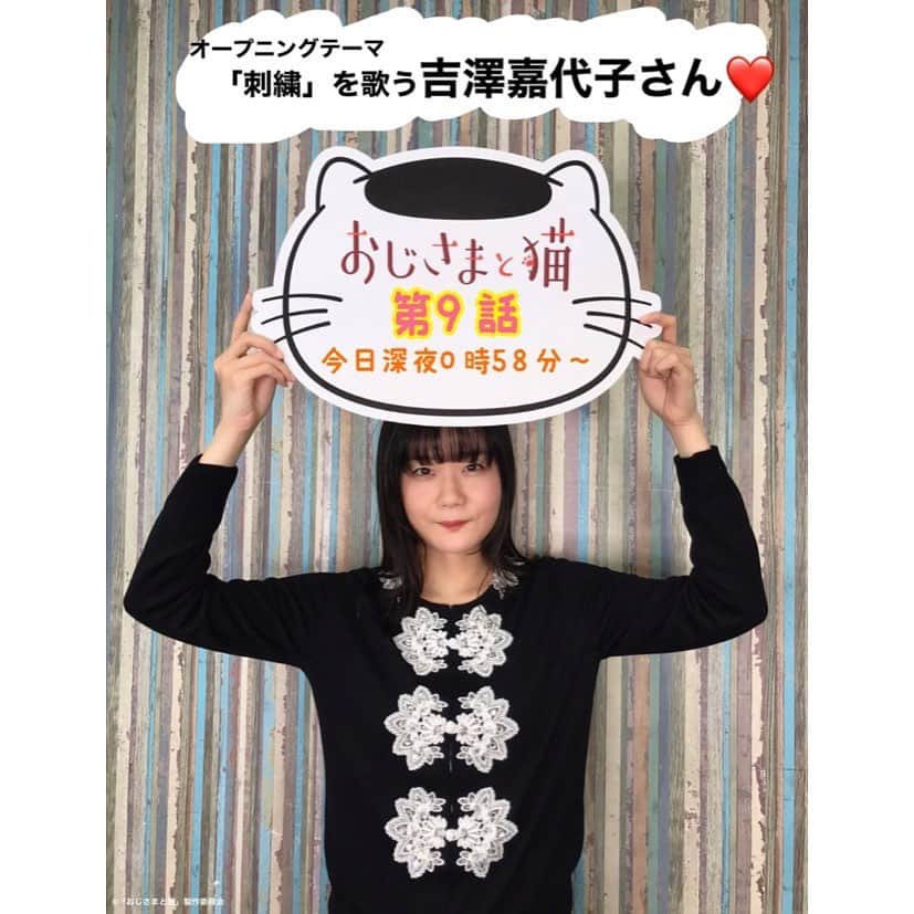 おじさまと猫のインスタグラム：「#おじさまと猫 第9話 今日深夜放送❣️  オープニングテーマを担当する #吉澤嘉代子 さんとお知らせ🐱✨  今回も柔らかく温かいオープニングと一緒に神田さんとふくまるの心温まる日々が始まります🎶  3月17日(水)には「刺繍」も収録されたアルバム『赤星青星』が発売💿  ぜひチェックしてみてください💓」