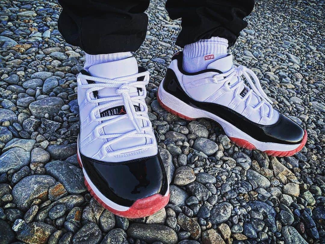 荒木駿平のインスタグラム：「@basement_tokyo さんからのバースデーギフトでいただいたAJ11Retro Low "Concord Bred"🎁 ありがとうございます！！ めちゃくちゃかっこよくて履き心地最高🤘🏻 汚さないように大事にしよっと🤩 . #BASEMENT #AJ11 #Bred #Dunkを買うならベースメント　#店員さんも素敵 #定番から渋いものまで」