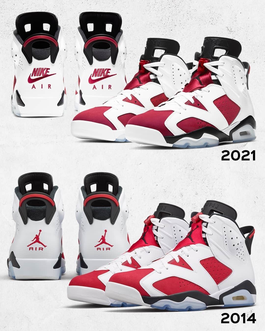 Sneaker News x Jordans Dailyさんのインスタグラム写真 - (Sneaker News x Jordans DailyInstagram)「2021 vs 2014. Which Jordan 6 "Carmine" retro did it better? 🤔 ⁠ ⁠ Hit the link in the bio for more details on the upcoming 2021 release #jordansdaily」2月8日 3時02分 - jordansdaily
