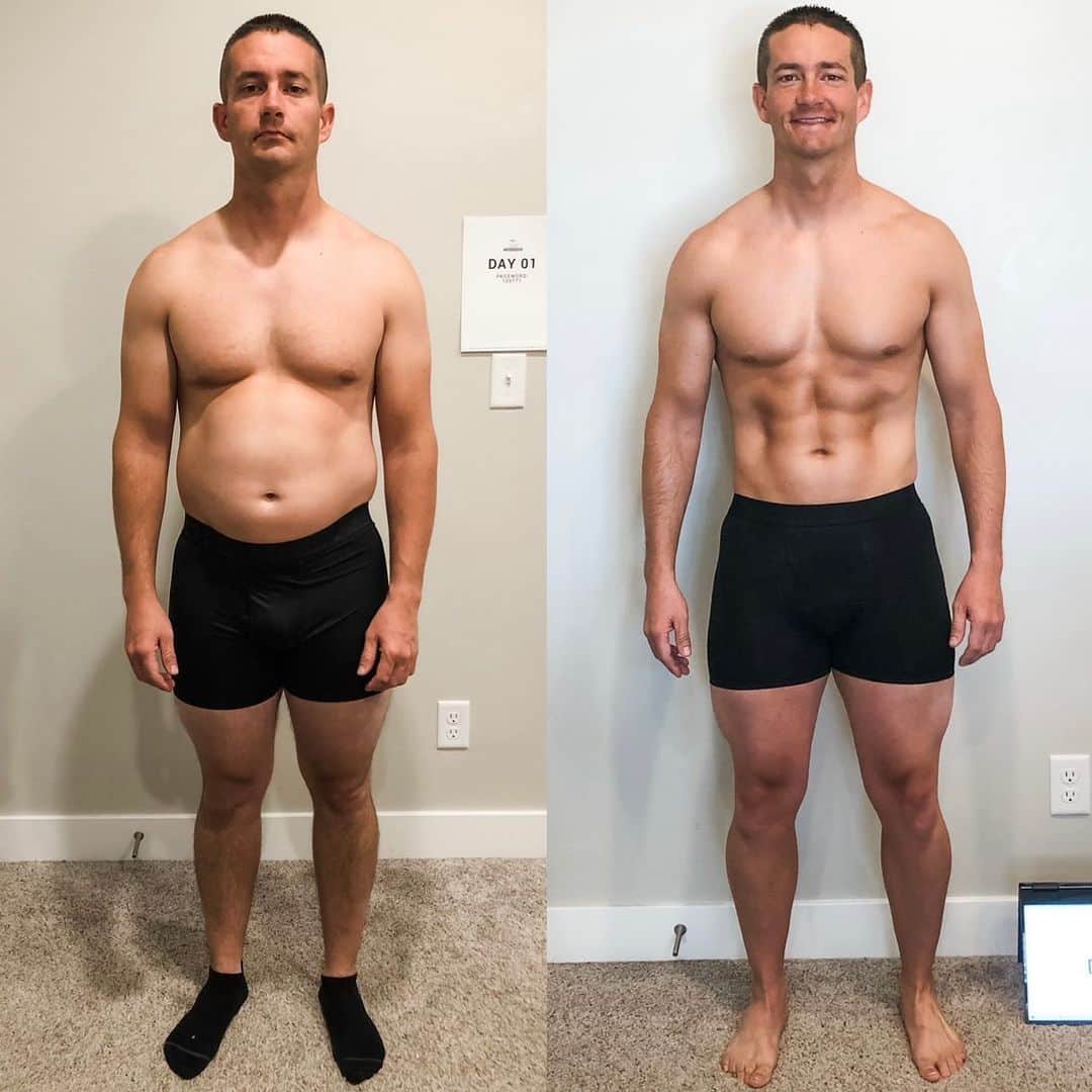 Paige Hathawayのインスタグラム：「Amazing journey from Fitin5 Challenge member Eric! Both him and his wife Rachel did the @fitin5challenge together! What better motivation than having your wife as your accountability partner! 🤍💪🏼  “This challenge was just that.. challenging. I didn’t know what my wife Rachel was getting me into after I was volun-told 😝 I was doing this with her. I can say that I am very impressed! I was able to drop 24 pounds during these 5 weeks and be just about the leanest I have ever been. And I was eating more than I normally did! Thank you, Paige, for creating the program, you really are changing lives.”  My “DO THIS FOR YOU!” #Fitin5challenge is open for enrollment and group 1 starts February 21st! BUT ONE GET ONE HALF OFF 🤍💪🏼 Use code: BOOTHANG」