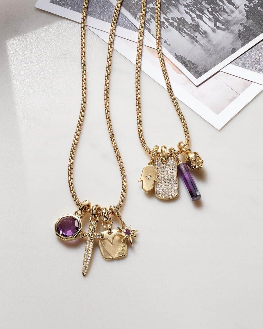 デビッドヤーマンのインスタグラム：「💜 Purple reign. Beloved by royalty, amethyst, is thought to bring clarity and inner strength, making it the perfect gift for the month’s celebrations—from February birthdays to Valentine’s Day. Visit our bio link to shop these designs with free overnight shipping. #DavidYurman」