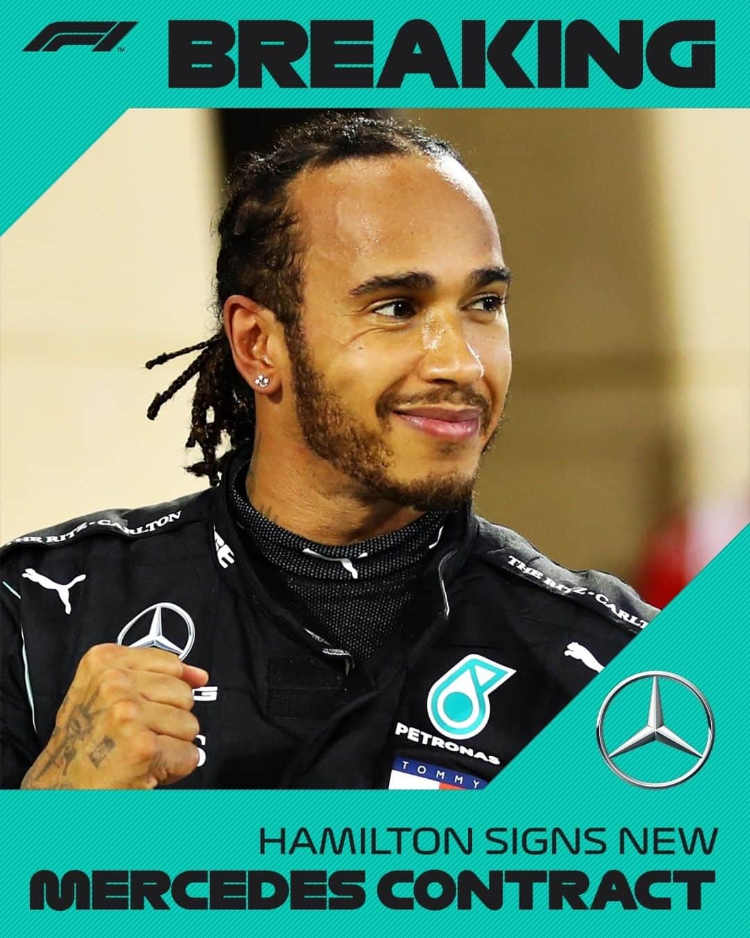 F1さんのインスタグラム写真 - (F1Instagram)「HE'S STAYING!  @mercedesamgf1 confirm @lewishamilton has signed a new contract, and will go for a record-breaking 8th world title in 2021!  #F1 #Formula1 #LewisHamilton #Mercedes」2月8日 20時01分 - f1