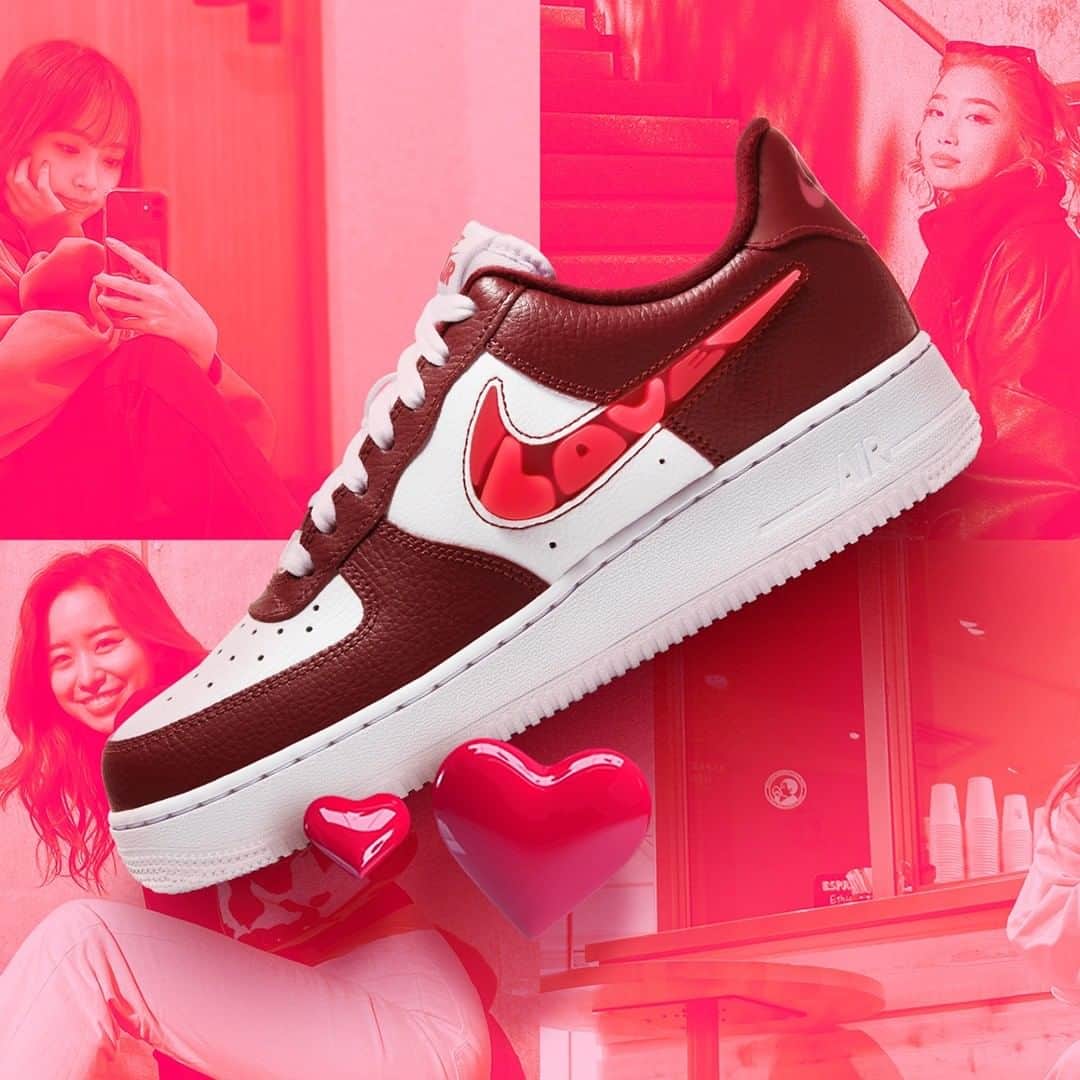 のインスタグラム：「. 【NEW🙌】NIKE AIR FORCE  1 '07 SE  CV8482-600 ¥11,000+tax  人気のエア フォース 1 にLOVEメッセージを加えた一足。 張りのあるレザー、大胆なカラー、適度な光沢で個性が際立つデザインです。  #abcmart #abcマート #ABCGS #NIKE #ナイキ #nikeairforce1 #af1 #エアフォース1 #👟」