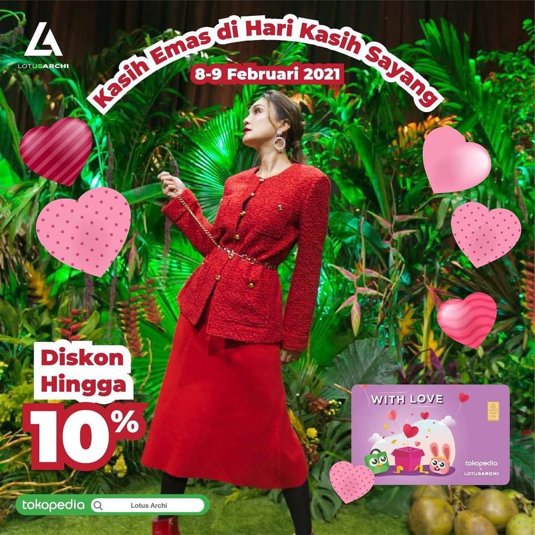 ルナ・マヤのインスタグラム：「Yuk tunjukkan rasa sayangmu untuk orang terdekat dengan Emas Merah Putih @lotusarchigold  Hari ini dan besok (8-9 Feb 2021) lagi diskon hingga 10%. Hanya tersedia di Lotus Archi @tokopedia Official Store atau langsung aja klik tokopedia.com/lotusarchi   #LotusArchi #EmasMerahPutih」