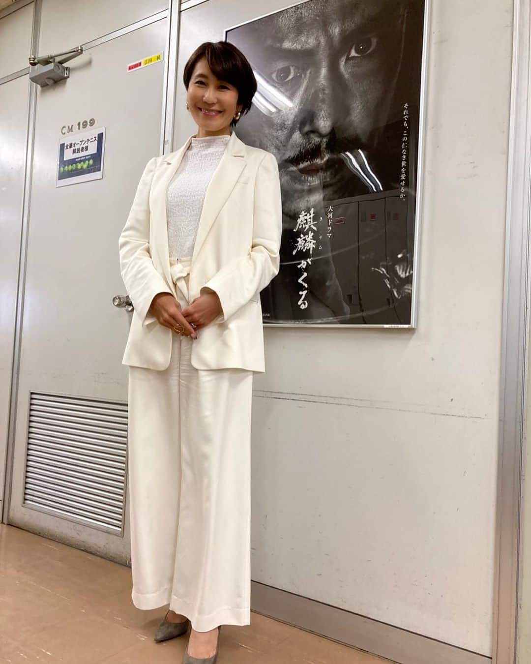 森上亜希子のインスタグラム：「本日の衣装です。  Styling by @mari_takarada   #malo #nhk #解説 #tennis #テニス」