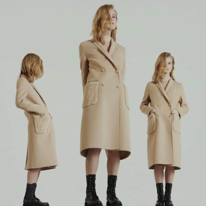 Fendiのインスタグラム：「Every modern woman’s outerwear essential – a sleek, tailored coat is reimagined with the signature FF detailing in the #FendiFW20 edit. Discover more styles for this season and beyond at the link in bio.   Director: @yvanfabing Stylist: @giovannidariolaudicina Models: @bibiabdulkadir, Lisa Lu, @brittvdherik_, @zj_zhengjie, @freekiven」