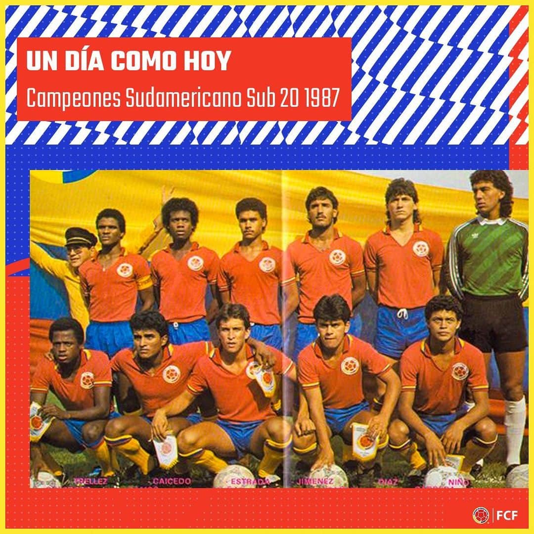 サッカー コロンビア代表チームのインスタグラム：「#UnDíaComoHoy  El 8 de febrero de 1987, nuestra Selección Colombia sub 20 se consagró campeona del Sudamericano jugado en nuestro país, consiguiendo su primer título de la categoría 🙌  🏅  #VamosColombia 🇨🇴」
