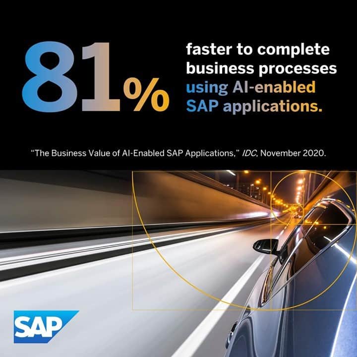 SAPのインスタグラム：「What is the business value of AI-enabled applications? Our customers are embedding #AI into their business processes to automate workflows, improve margins, and make smarter decisions.」