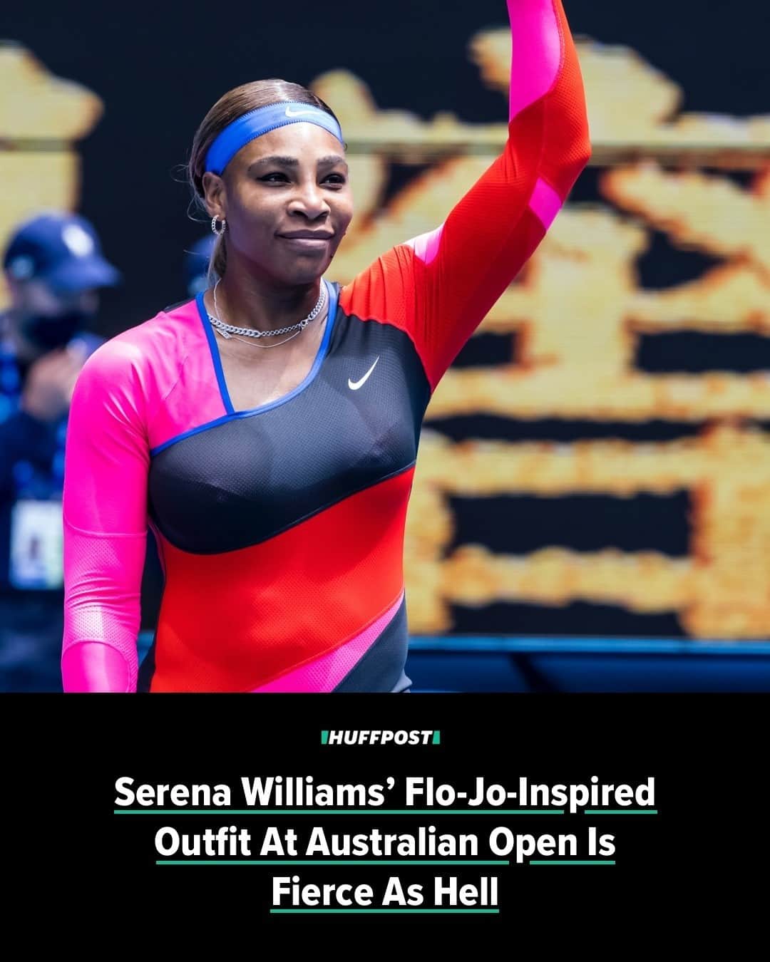 Huffington Postさんのインスタグラム写真 - (Huffington PostInstagram)「Serena Williams made fast work of her Australian Open opponent Monday in an outfit honoring the fastest woman of all time.⁠ ⁠ The late Olympic sprint legend Florence Griffith Joyner still holds world records in the 100 meters and 200 meters that she set in 1988 ― and a place in the heart of Williams, seeking her 24th Grand Slam singles title in Melbourne.⁠ ⁠ Flo-Jo, as she was known, had a penchant for making fashion statements on the track, including outfits that left one leg exposed and the other sheathed in clinging material.⁠ ⁠ Williams went there in her 56-minute 6-1, 6-1 victory over Laura Siegemund.⁠ ⁠ Afterward, Williams said she was “inspired by Flo-Jo, who was a wonderful track athlete.”⁠ ⁠ “Her outfits were always amazing,” Williams added.⁠ ⁠ “We thought, ‘What can we do to keep elevating the Serena Williams on the court,’” she said, crediting her fashion team with the initial idea.⁠ ⁠ Williams, of course, caused quite a stir with her “Black Panther”-inspired catsuit at the 2018 French Open. She wore a lavender tutu at the U.S. Open that same year.⁠ ⁠ Stay tuned for her next sartorial serve, and see more shots of the look at our link in bio. // 📷 Getty Images」2月9日 2時20分 - huffpost