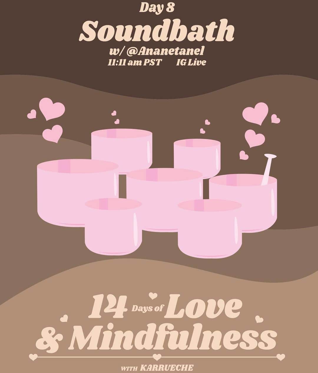 カルーシェ・トランのインスタグラム：「Day 8 of Love & Mindfulness SOUNDBATH w @ananetanel 🤎 Been getting a lot of requests for soundbaths so I’m super excited!」