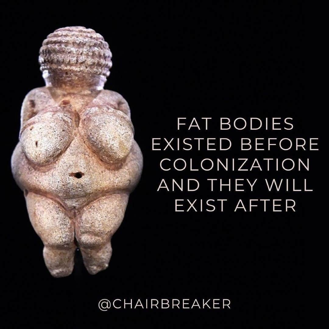 マット・マクゴリーさんのインスタグラム写真 - (マット・マクゴリーInstagram)「Repost from @chairbreaker • Many speculate around the role of the Venus of Willendorf—was she pornography? Was she a fertility goddess? Was she a talisman of good health and beauty? We likely will never know, and I have no interest in projecting contemporary thought onto the statue itself. Regardless of its intent, that it is our figure of a human is meaningful. And I’m incredibly grateful to Black feminist scholars for drawing attention to the integrity of anti-fatness and misogynoir, and anti-fatness and anti-Blackness more broadly. Non-Black & non-Indigenous fat activists need to center Black liberation & Indigenous sovereignty in our activism. These issues are all connected.  [[All slides have an image of the Venus of Willendorf on the left, with text in an all caps and a peach font on the right.]]」2月9日 3時04分 - mattmcgorry