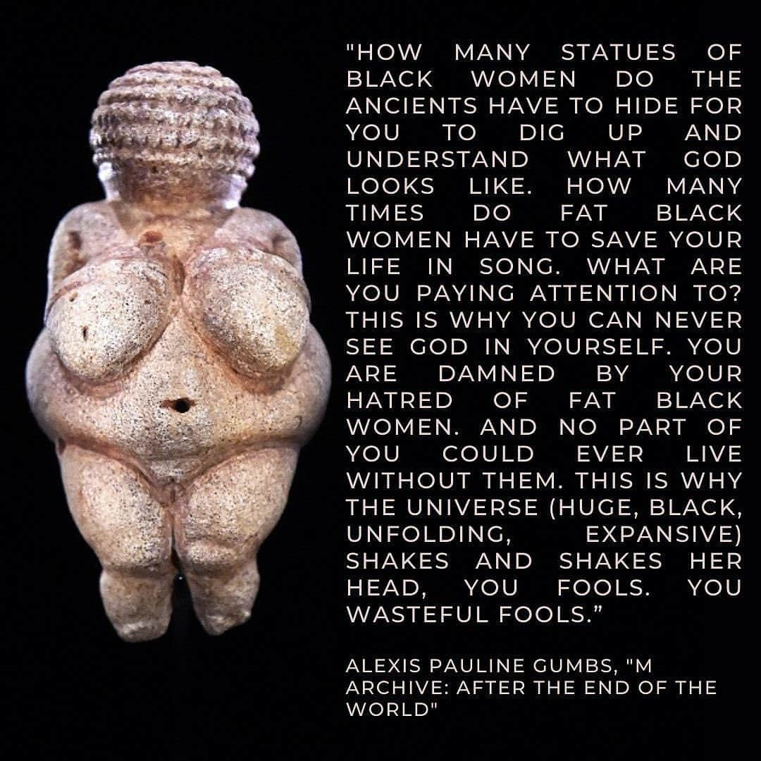 マット・マクゴリーさんのインスタグラム写真 - (マット・マクゴリーInstagram)「Repost from @chairbreaker • Many speculate around the role of the Venus of Willendorf—was she pornography? Was she a fertility goddess? Was she a talisman of good health and beauty? We likely will never know, and I have no interest in projecting contemporary thought onto the statue itself. Regardless of its intent, that it is our figure of a human is meaningful. And I’m incredibly grateful to Black feminist scholars for drawing attention to the integrity of anti-fatness and misogynoir, and anti-fatness and anti-Blackness more broadly. Non-Black & non-Indigenous fat activists need to center Black liberation & Indigenous sovereignty in our activism. These issues are all connected.  [[All slides have an image of the Venus of Willendorf on the left, with text in an all caps and a peach font on the right.]]」2月9日 3時04分 - mattmcgorry