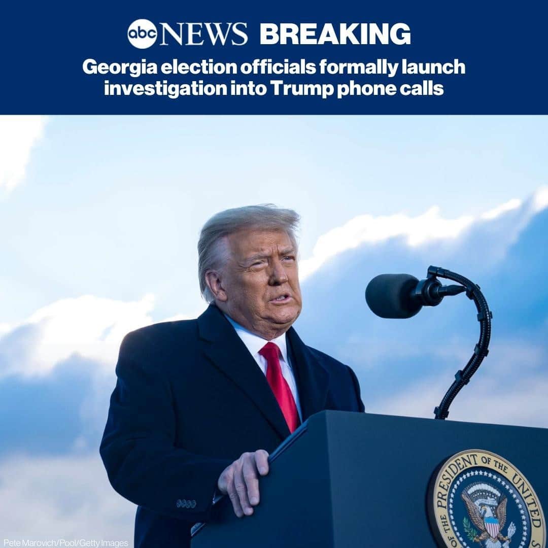 ABC Newsさんのインスタグラム写真 - (ABC NewsInstagram)「BREAKING: The Georgia State Election Board has formally launched an investigation into former Pres. Trump's phone calls to state election officials in which he sought help to overturn the results of the election after Pres. Biden's narrow victory was certified twice. MORE AT LINK IN BIO.」2月9日 7時45分 - abcnews