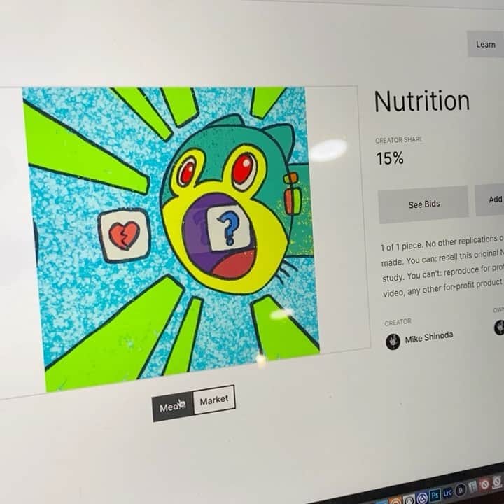 マイク・シノダのインスタグラム：「New work posted on Zora.co/Mike #nft #nftart #cryptoart 💔❔🔐」
