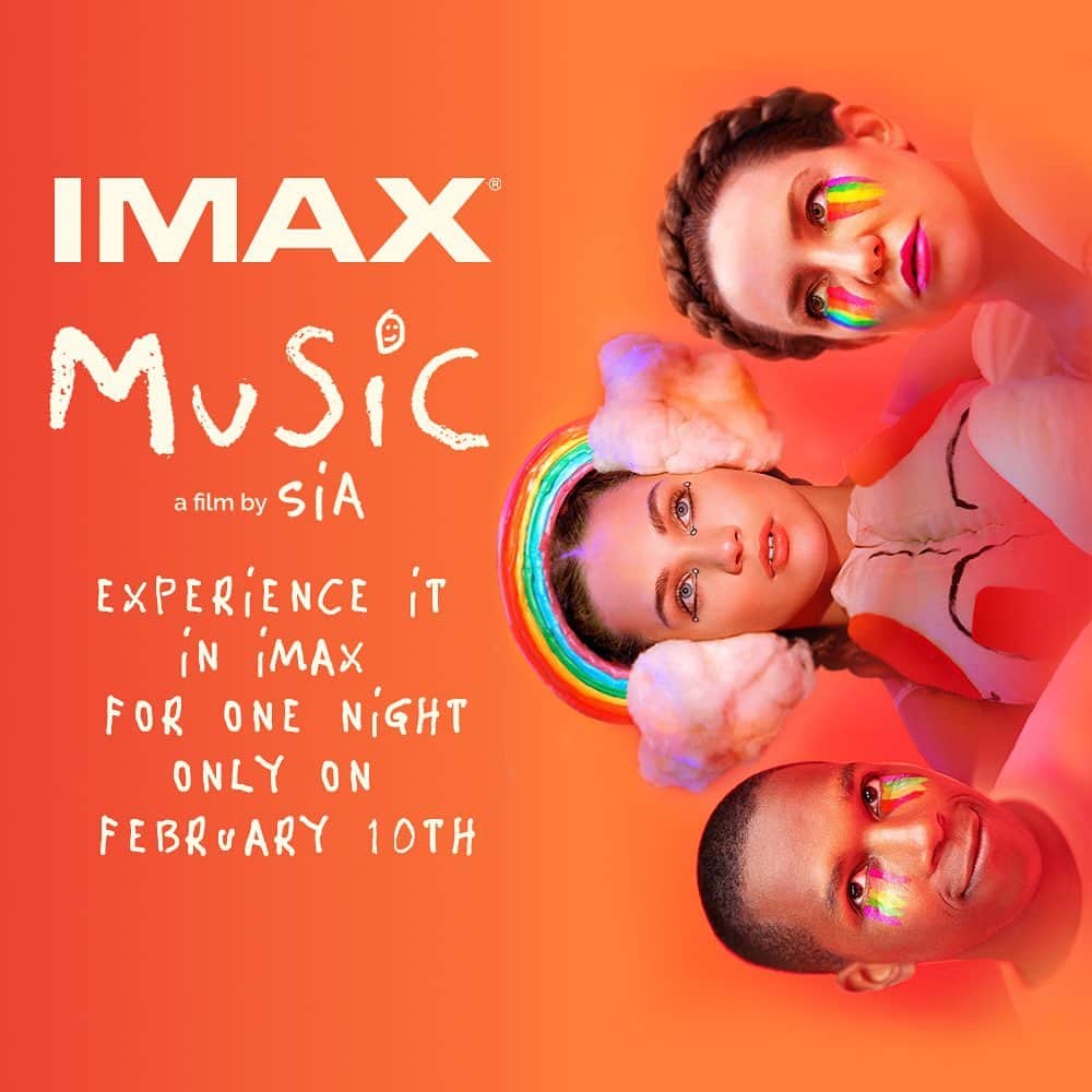 シーアさんのインスタグラム写真 - (シーアInstagram)「US, one night only! ✨ Experience Music, a film by Sia, in @IMAX this Wednesday, February 10th 🌈 Get tickets & more info on siamusic.net - Team Sia」2月9日 8時19分 - siamusic