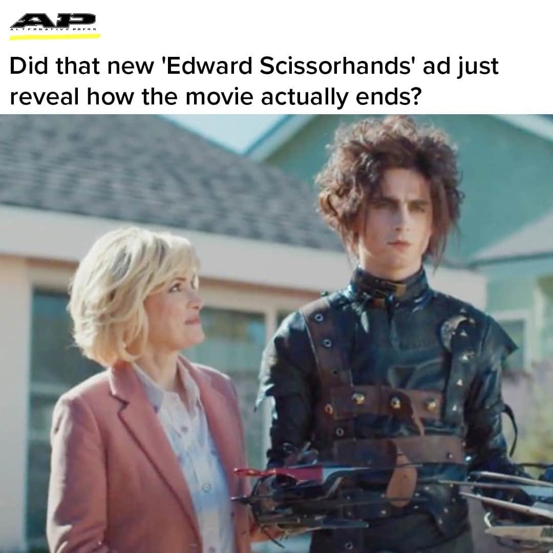 Alternative Pressさんのインスタグラム写真 - (Alternative PressInstagram)「In a new Tim Burton-approved ad, Winona Ryder reprises her ‘Edward Scissorhands’ role alongside Timothée Chalamet for a new chapter that has fans questioning the end of the original film...⁠ LINK IN BIO」2月9日 8時42分 - altpress