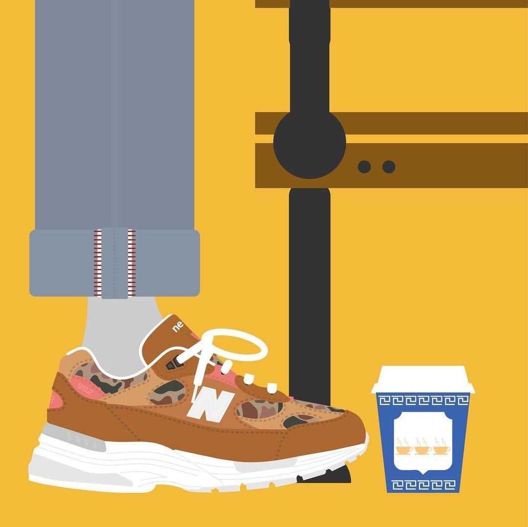 トッドスナイダーのインスタグラム：「Exclusive “From Away” New Balance 992 drops tomorrow • 02.09.21 11AM ET ⏳ Only on ToddSnyder.com 👟Very limited quantities 🏞 The inspiration may have been the landscape of Maine, but we are happy to report that the shoe works just as nicely on a day out in the city 🏙 Illustration by @monsieursaturday #NewBalance992 #ToddSnyder #ToddSnyderXNB #comingsoon #sneakerhead #sneakernews #sneakeraddict #kicksonfire」