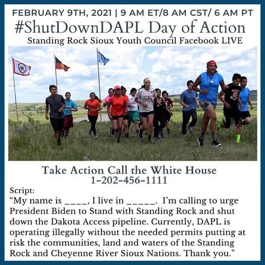 キャメロン・ラッセルのインスタグラム：「Standing Rock Youth Council is running 93 miles today to demand @JoeBiden to #ShutDownDAPL! How you can help:  +Run in solidarity. Even if for 1 min & post it! Use #shutdownDAPL #ByeDenDAPL #BuildBackFossilFree + Call the White House, demand this illegal pipeline stopped」