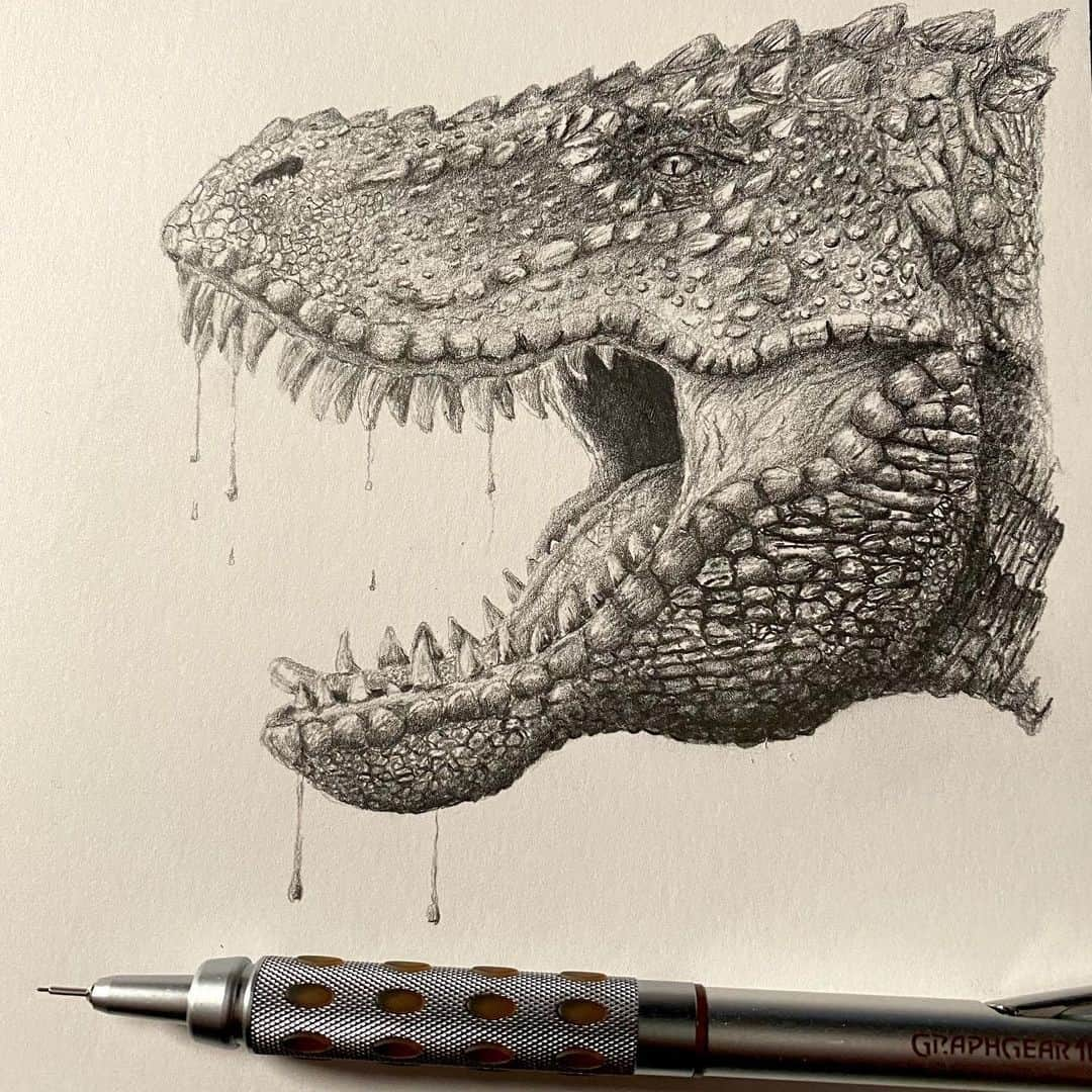 Pentel Canadaさんのインスタグラム写真 - (Pentel CanadaInstagram)「Look at the texture of the scaly skin!! ⁠ It is so vivid that you can almost hear its roar.🦖 🤩⁠ ⁠ 📷 Created by: @mike_hendley⁠ 🖊 Product: GRAPHGEAR 1000⁠ 👉Follow and tag @pentelcanada for a chance to be featured⁠!⁠ ⁠ ⁠ #pentel #pentelcanada #artistoninstagram #worldofartists #art_spotlight #canadianartist #canadianartists #dinosaur #drawing #sketch #scketching #sketchaday #scketchbook  #pencils #pencil #pencilart #mechanicalpencil #graphgear1000」2月10日 0時01分 - pentelcanada