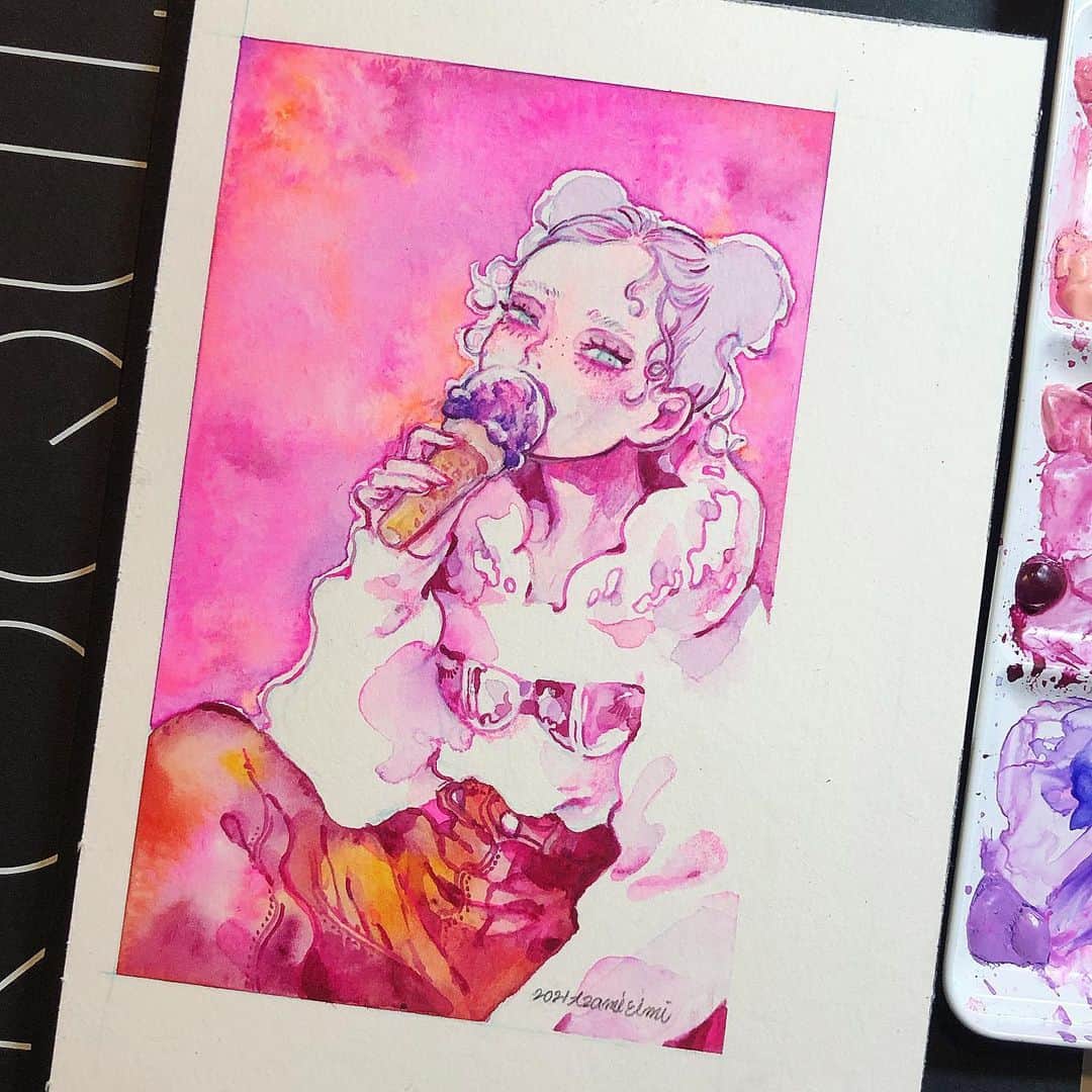 eimiさんのインスタグラム写真 - (eimiInstagram)「🍦 ﻿ #イラストレーション#水彩イラスト#水彩插畫#eimicroquis#eimi#AzamiEimi#illustration#drawing#girlsillustration#pink#artwork#watercolorpainting」2月10日 0時19分 - mqv_eimi