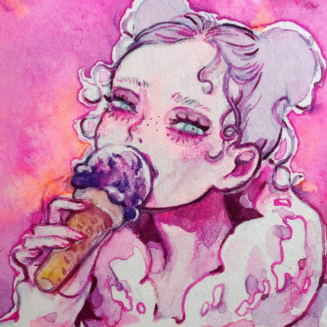 eimiのインスタグラム：「🍦 ﻿ #イラストレーション#水彩イラスト#水彩插畫#eimicroquis#eimi#AzamiEimi#illustration#drawing#girlsillustration#pink#artwork#watercolorpainting」