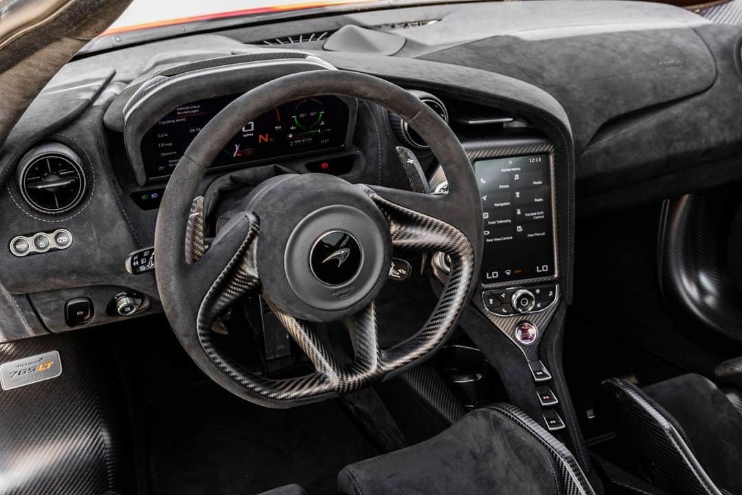 McLaren Automotiveのインスタグラム：「Functional quality makes the 765LT interior unique. Track ready and dramatically minimal, it surrounds you in lightweight Alcantara®」