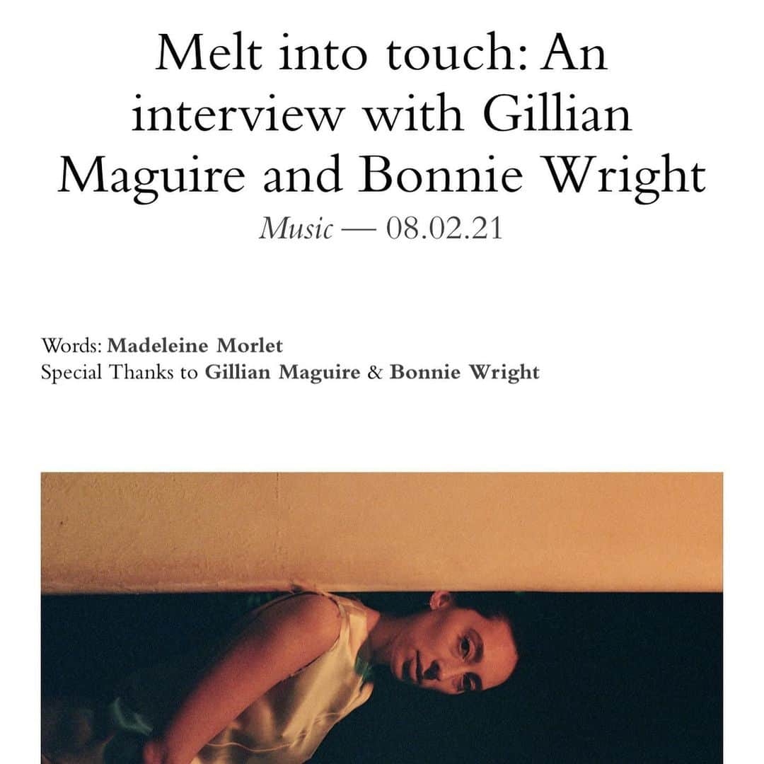 ボニー・ライトのインスタグラム：「thank you @teethmag and @madeleinemorlet for our piece on the creative process behind making our music video ‘melt’ @maguiremusic」