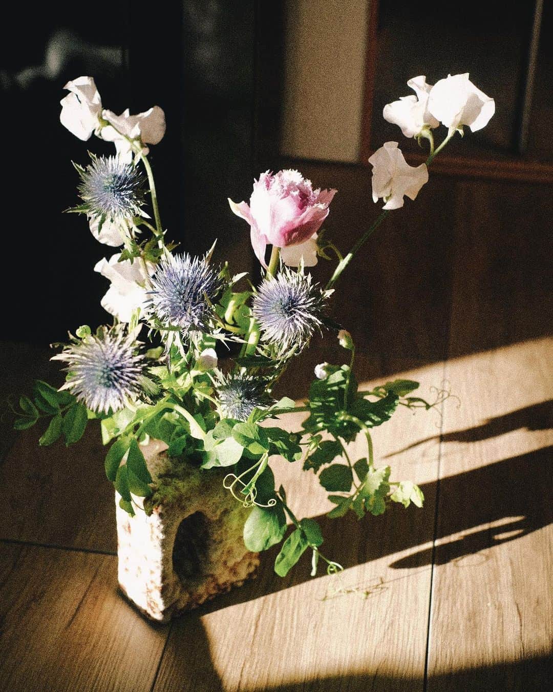 武居詩織さんのインスタグラム写真 - (武居詩織Instagram)「自分の趣味で選んだものでない花を飾ることが割と好きだ。 先週お仕事やらでもらったお花達。 寄せ集めて飾ったから全く別のものが一緒になっている。時を超え人間の妙まで見える気がして感慨深い姿だ。  素敵な花瓶も届いてより愉しみが増えた。 毎年年が明けるとゆるやかな空気にのせられて、ゆったりそのまま過ごしているのに、今年はなんだかやることがたくさんある。充実していて嬉しい。 余裕はないのにこうして書いてしまう、でもその感覚を大切に生きたい。  AB型のせいなのか天秤座のせいなのかどちらかに偏ると相反する気持ちが強くなり、真面目に書いておきながら次の瞬間には馬鹿げたことを考えていたりする。 小綺麗にまとまるつもりもない。花束の妙は人の妙。 一人の人間ですら変化しながら生きている宇宙のような底知れぬ存在であり、そこに知ることの面白さがあって、出会うことの愉しさがあると思う。 過去と今は違う。 もはや昨日と今日ですら。  未熟さも不完全さも受け入れ、受け止め、愛した上で、信念を持ち説得力のある姿でありたい。 私は私で誰にもならない。  花はいつか枯れる。その時残るものは何なのだろうか。」2月9日 16時48分 - shioritakesue