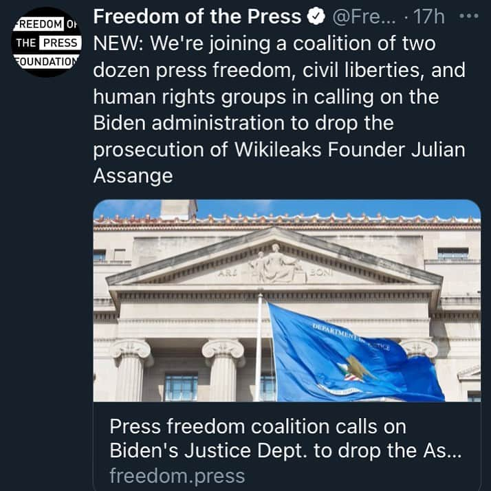 WikiLeaksさんのインスタグラム写真 - (WikiLeaksInstagram)「ACLU, Amnesty International, Human Rights Watch, Knight First Amendment Institute, Committee to Protect Journalists and Reporters Without Borders are among  signatories calling on the Biden admin to drop the prosecution Julian Assange #DropTheCharges」2月9日 20時22分 - wikileaks