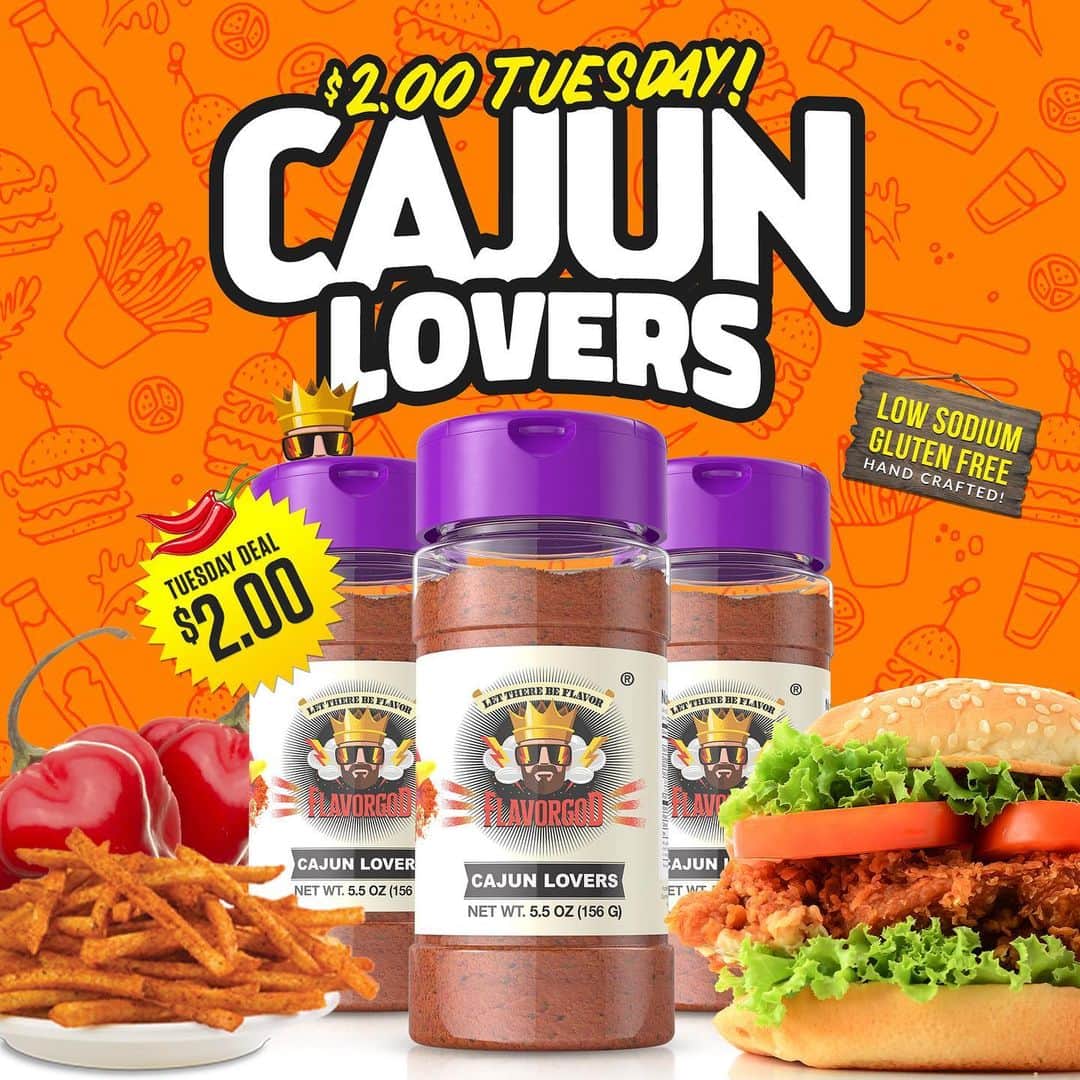 Flavorgod Seasoningsさんのインスタグラム写真 - (Flavorgod SeasoningsInstagram)「$2 Tuesday on the website! Flavor: Cajun Lovers Seasoning⁠⁠ Click link in the bio -> @flavorgod  www.flavorgod.com⁠⁠ -⁠⁠ Aromatic herbs with a hint of sea salt, followed by a warming heat of black pepper and the robust, Earth tones of three chili peppers. My Cajun Seasoning is perfectly BALANCED as an all purpose seasoning with the influences of Southern Regional Cuisine.⁠⁠ -⁠⁠ Flavor God Seasonings are:⁠⁠ ✅ZERO CALORIES PER SERVING⁠⁠ ✅MADE FRESH⁠⁠ ✅MADE LOCALLY IN US⁠⁠ ✅FREE GIFTS AT CHECKOUT⁠⁠ ✅GLUTEN FREE⁠⁠ ✅#PALEO & #KETO FRIENDLY⁠⁠ -⁠⁠ #food #foodie #flavorgod #seasonings #glutenfree #mealprep #seasonings #breakfast #lunch #dinner #yummy #delicious #foodporn」2月9日 22時01分 - flavorgod