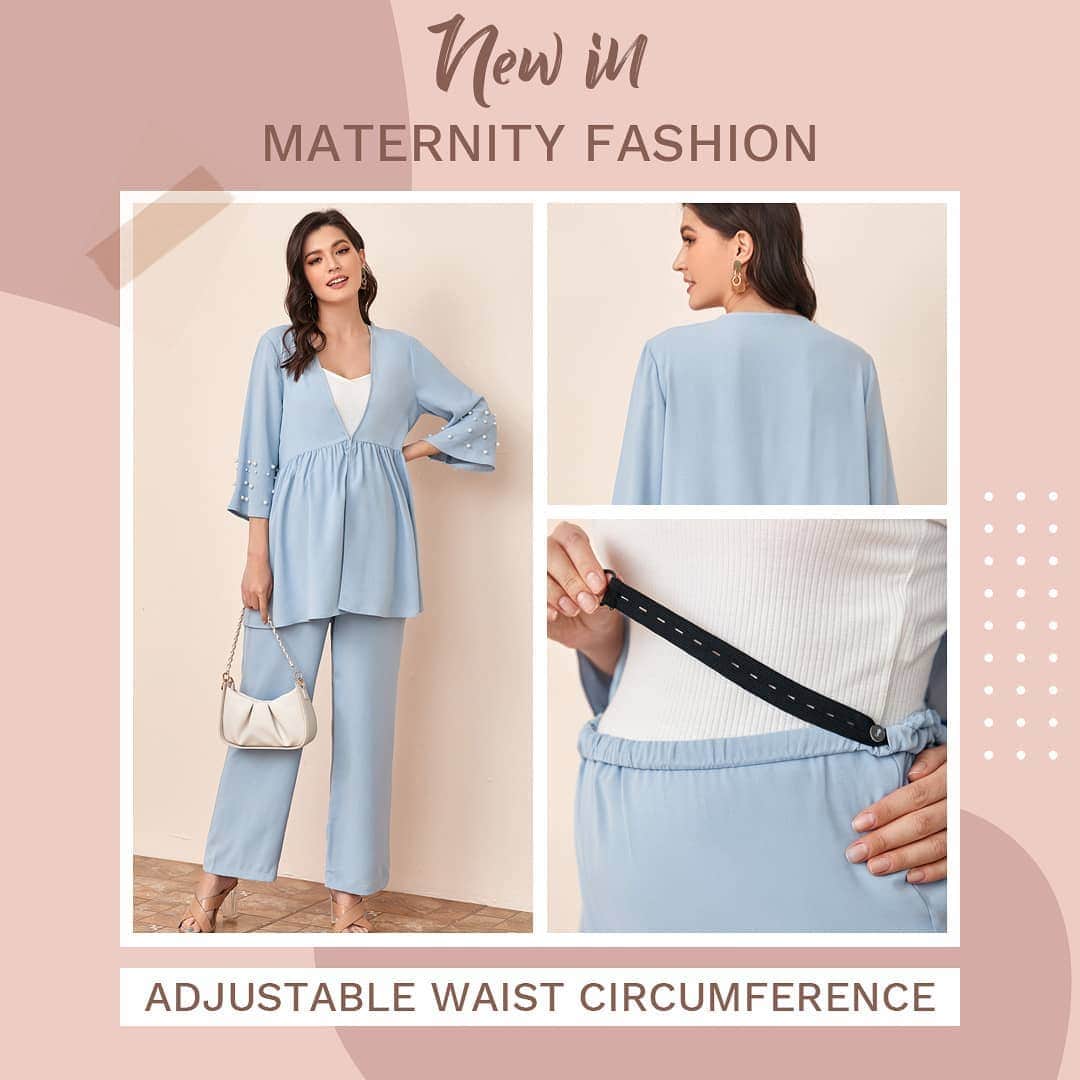 SHEINのインスタグラム：「NEW IN: Maternity fashion with an adjustable waist to keep you comfortable all day long! 💙☁  Shop Item: 2053459  #maternityfashion」