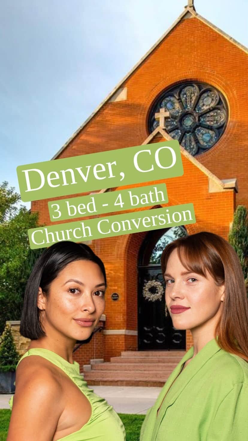 ジョーディン・テイラーのインスタグラム：「Attention: God is looking for a roommate. This grandiose 3 bedroom and 4 bathroom home is impeccable down to every holy detail. It boasts 35 foot ceilings, stunning stained glass windows and a dining area that easily accommodates 20+ couples. Leave your price guess in the comments!!   DM for details or showings!! 🥰🥰  #realestate #denver #hometour #dreamhome #churchconversion #church @jeffhendley @addressedbyred」