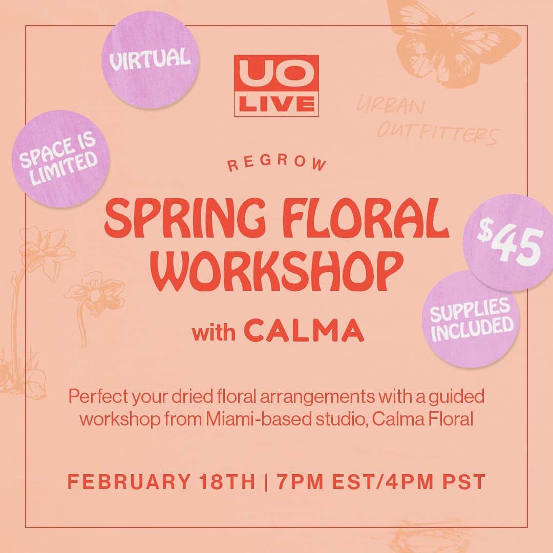 Urban Outfittersさんのインスタグラム写真 - (Urban OutfittersInstagram)「Wyd next Thursday, 2/18? Come perfect your dried floral arrangements with a guided class from Miami-based studio @calma_floral – tag a crafty friend in the comments and secure your tickets at the link in bio! 🌸 #UOLive」2月10日 2時15分 - urbanoutfitters