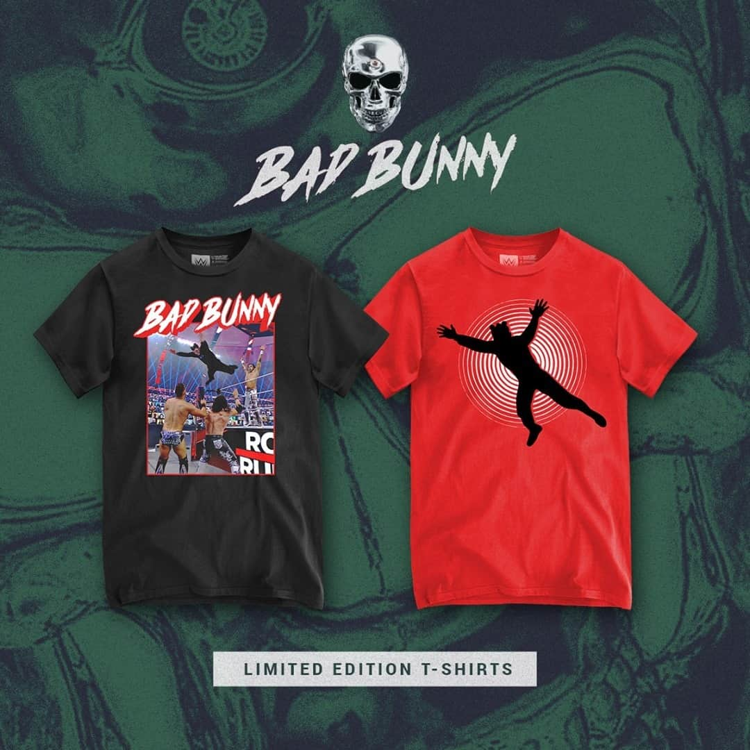 WWEさんのインスタグラム写真 - (WWEInstagram)「@badbunnypr jumped into the hearts of the #WWE Universe at #RoyalRumble. Now, he's making another splash with new tees available NOW at @WWEShop! 🔥」2月10日 3時30分 - wwe