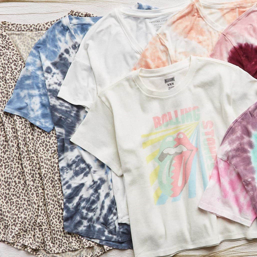 American Eagleのインスタグラム：「Softest tees ever? Check! In new spring-ready shades and tie-dyes? You heard it here first. 😉」