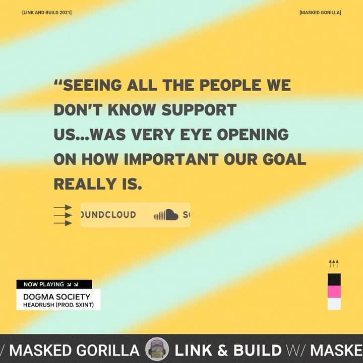 サウンドクラウドのインスタグラム：「The #LinkandBuild Effect 💪  One of last season’s submissions, “Headrush” by @dogmasociety9, has already proven that being played on Link & Build can make a difference. Your chance could be next. Submit your links on Twitter using #LinkandBuild.  Thurs @ 3pm PT / 6pm ET」