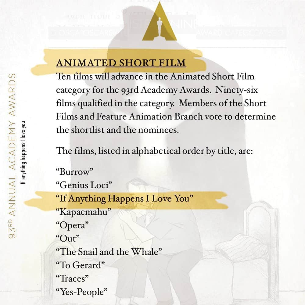 ウィル・マコーマックのインスタグラム：「Thank you to the @theacademy We are honored. https://www.oscars.org/news/93rd-oscarsr-shortlists-nine-award-categories-announced」