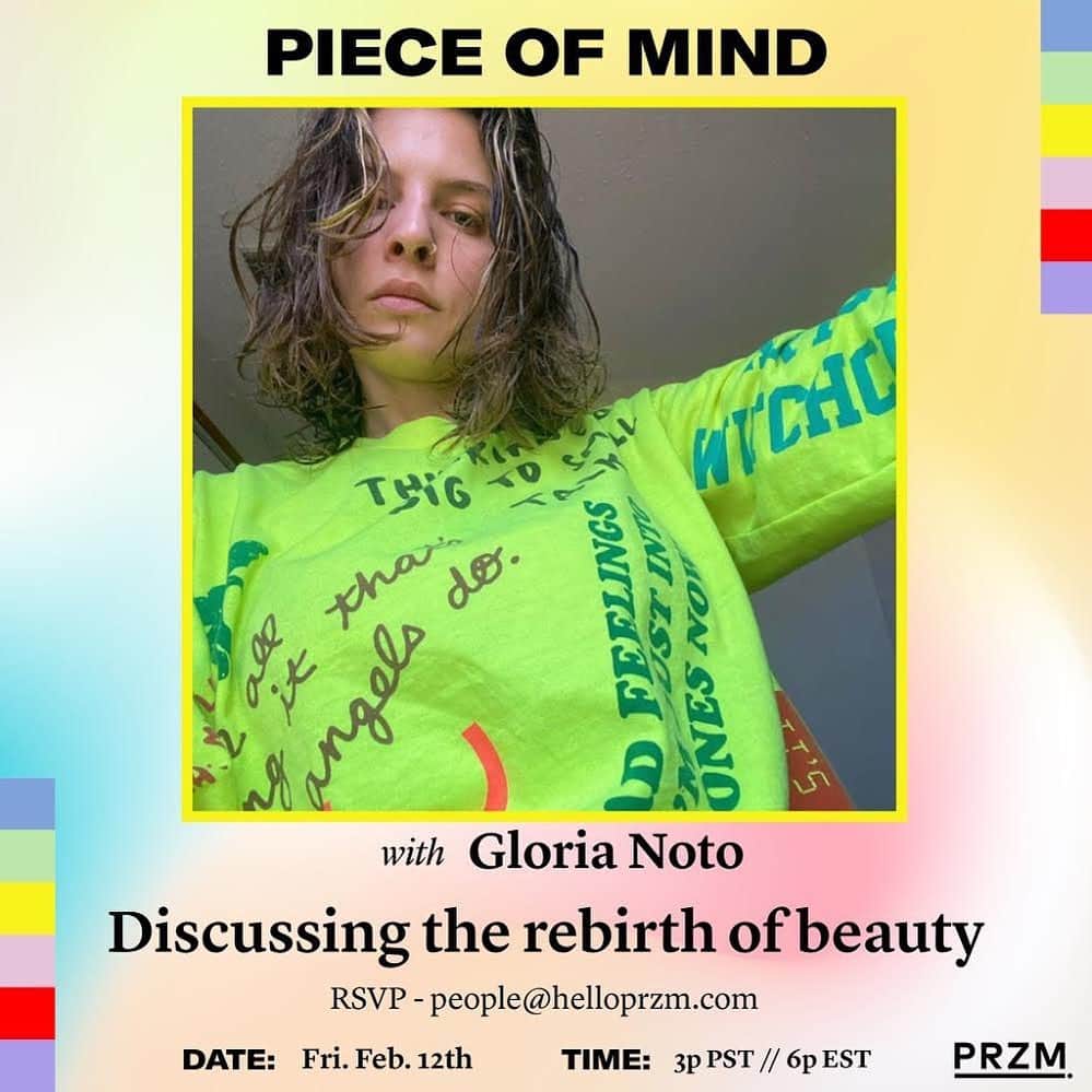 glorianotoのインスタグラム：「Excited to be talking to some gen z cuties with @helloprzm this Friday . Discussing the rebirth of beauty and @noto_botanics impact on the beauty industry as a whole. Friday Feb.12th, 6pm EST / 3pm PST -  RSVP by emailing @helloprzm 💋🌱🌈🦄」
