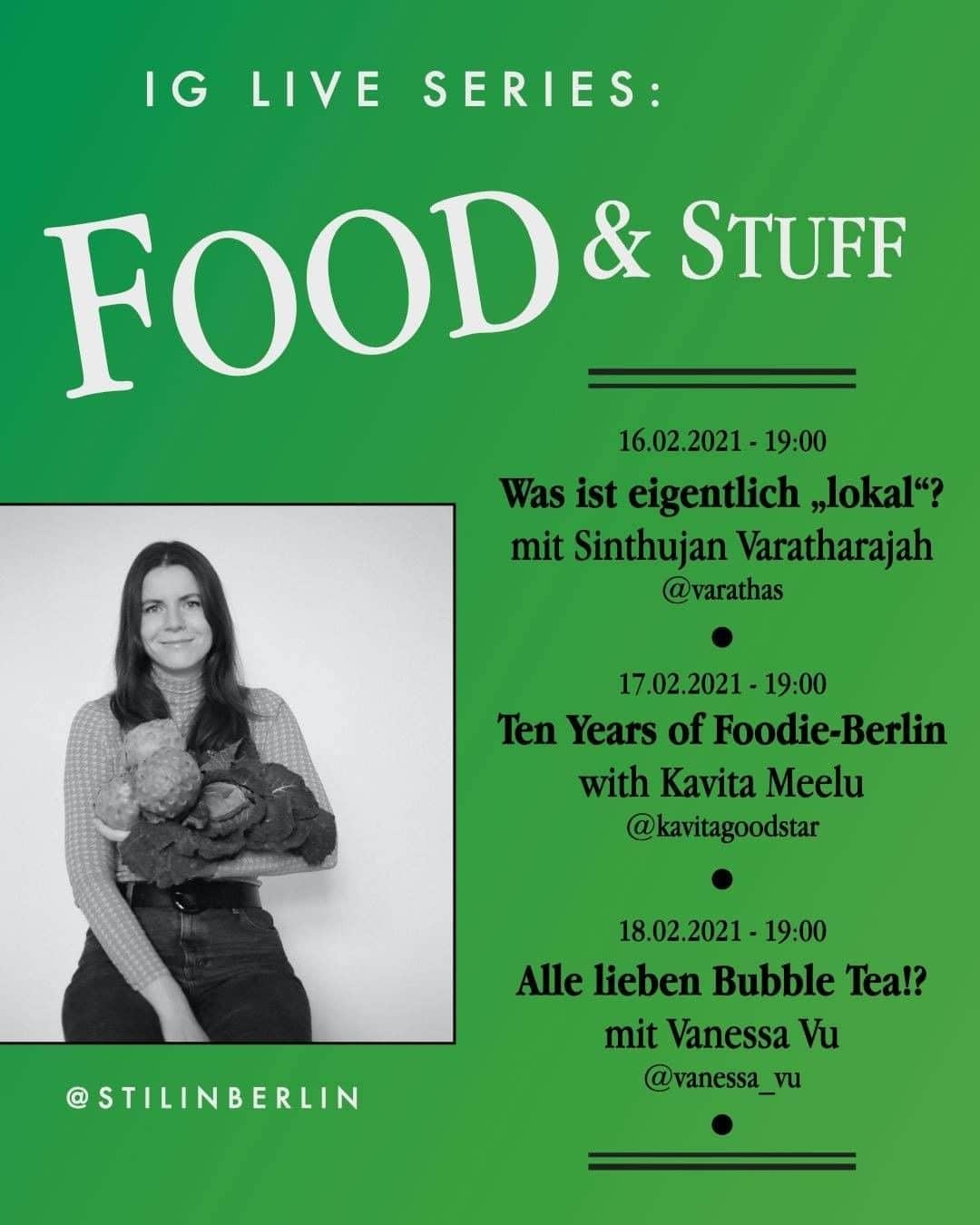 STIL IN BERLINのインスタグラム：「Let's get back on Insta Live! I have some stuff I wanna talk about... So I invited three of the people I love to discuss things with to join me in a three day series –  Als erstes sprechen Sinthujan Varatharajah @varathas und ich am Dienstag, 16.02., darüber, was eigentlich "lokal" ist. Dieses Buzzword wird in der Foodie Szene ja gern gebraucht um progressive Nachhaltigkeit zu markieren - aber was wird damit eigentlich gemeint und vor allem, was (und wer) nicht?  On Wednesday Feb 17 Kavita Meelu @kavitagoodstar and I will go down memory lane to explore what has changed in the foodie scene of our hometown - and maybe we'll even dare to look into the future into what will (and needs to) change (still).  Und am Donnerstag, 18.02., besprechen Vanessa Vu @vanessa_vu und ich, warum nicht alle Bubble Tea so sehr lieben (wie wir), was das mit der deutschen Geschichte zu tun hat, und wer in der Stadt unseren Lieblingstee macht.  Ich freu mich! See you then!」