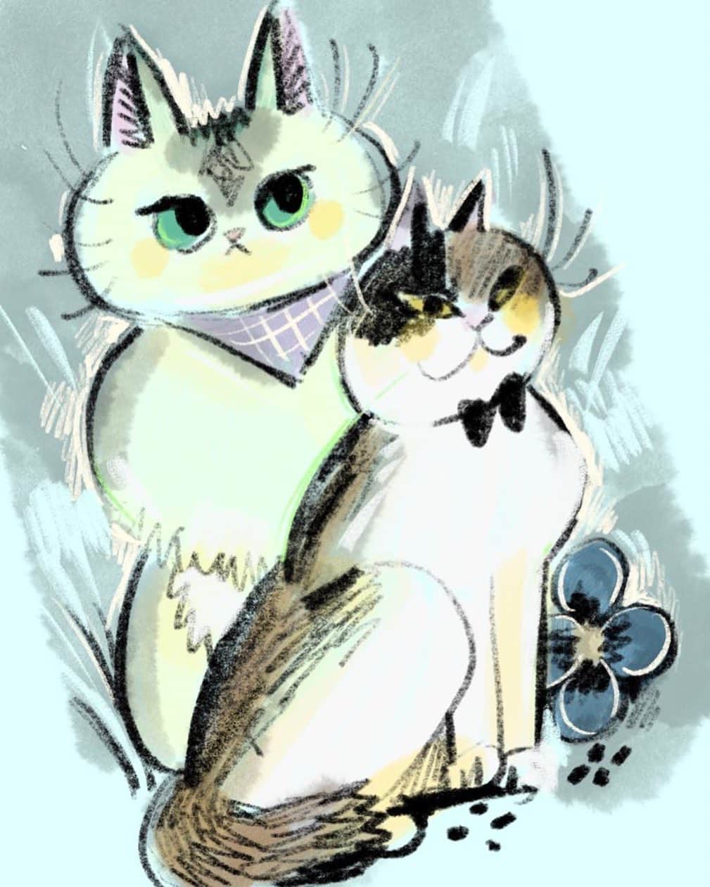 谷口菜津子のインスタグラム：「フミウニ。 漫画の背景にある飾られた絵のために描いたけどほんの少ししか(耳だけ)うつらなかったのでここに供養。」