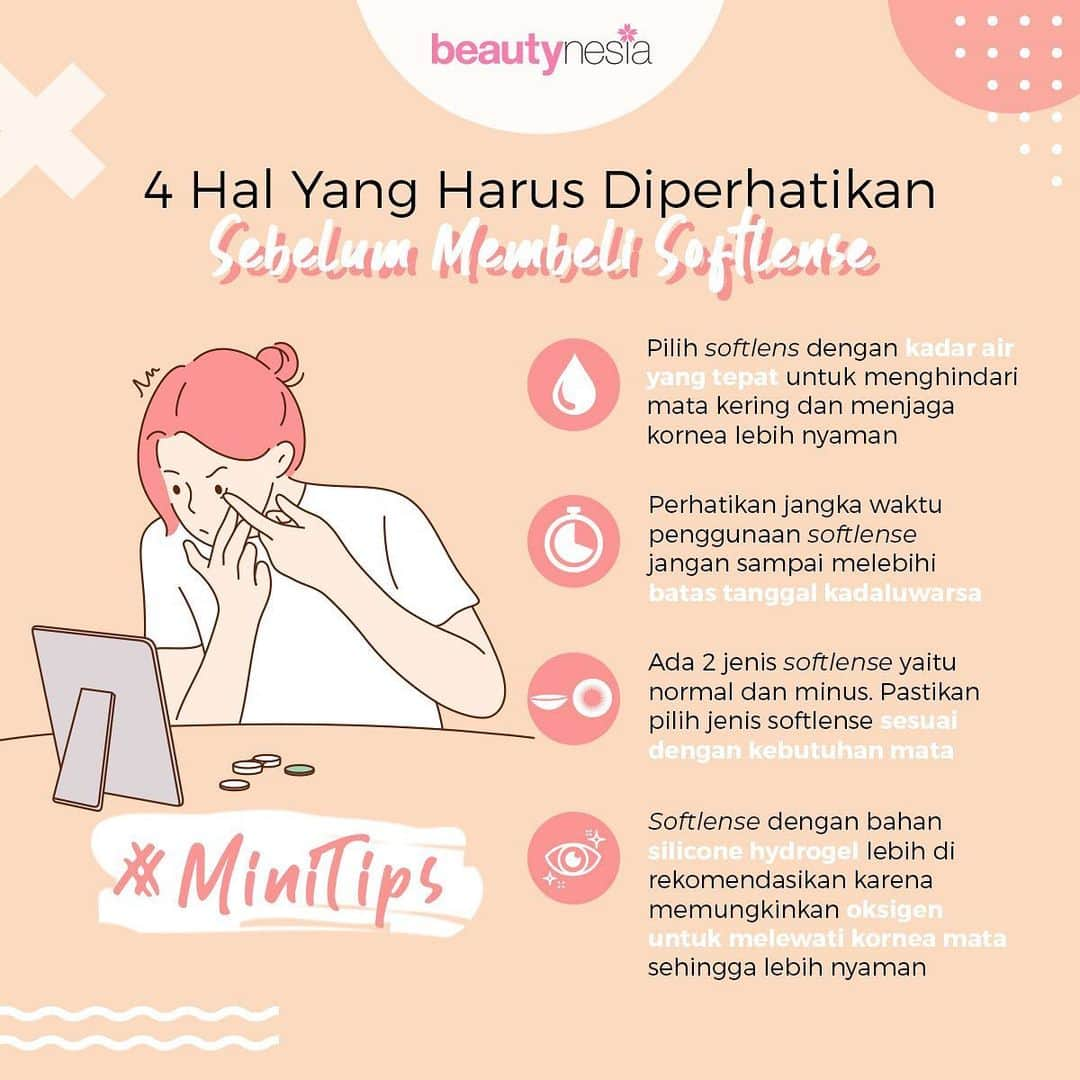 Beauty | Health | Fashionさんのインスタグラム写真 - (Beauty | Health | FashionInstagram)「Selain berfungsi untuk memperjelas penglihatan softlense juga sangat membantu untuk mempercantik penampilan mata. Apalagi dengan motif yang saat ini semakin beragam. Tapi buat kamu yang baru mulai menggunakan softlense, ada beberapa hal yang harus kamu perhatikan nih supaya meminimalisirkan terjadinya iritasi. ⁣ ⁣ Kalo kamu tim baru atau tim lama nih ? Share juga yuk tips beli softlense ala kamu!⁣ ⁣ #BeautynesiaID #TipsCantik #TipsKecantikan #Mata #Softlense #SoftlenseKorea #PerawatanMata #EyeMakeUp」2月10日 19時41分 - beautynesia.id