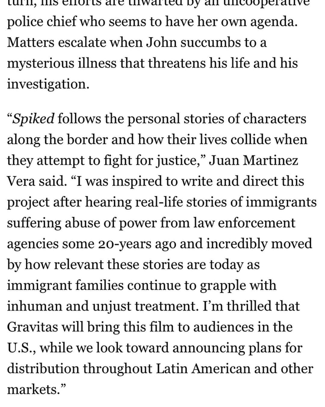 ダナイ・ガルシアさんのインスタグラム写真 - (ダナイ・ガルシアInstagram)「Wohooo!! thank you @deadline for the big shoutout! 🥳🎊🌱 (Link in Bio) for full article!!  Our film #Spiked written & directed by @juanmartinezvera - produced by Per Melita will be out in March 26th!!!! 🎉🌱👑 Big shoutout to our awesome cast #aidenquinn @ddlovejoy @itscarlosgomez @mclovensky @walter_belenky @sallopez9967 @wendy_makkena & myself.  I’m so proud of this journey. Thank you so much sharing your magic!!!  @deadline 🥳🥳🥳 Anchored by an outstanding performance by Aidan Quinn, Juan’s film integrates issues around immigration, law enforcement, and journalistic integrity into a compelling real-life narrative. We look forward to presenting this timely film to North American audiences,” said Tony Piantedosi, Vice President of Acquisitions at Gravitas Ventures.  The story follows John Wilson, a newspaper publisher in a small U.S./Mexico border town who denounces the abuse of power by local law enforcement. John has been at it for years and has made more than a few enemies and stepped on more than a few toes. Following the killing of an immigrant worker, an incident that the police are unwilling to do anything about, the newspaper publisher and his team take on the plight of the family and of the community to find those responsible and bring them to justice. At every turn, his efforts are thwarted by an uncooperative police chief who seems to have her own agenda. Matters escalate when John succumbs to a mysterious illness that threatens his life and his investigation.  Can’t wait to see this!  #movies #comingsoon #workflow #community #funtimes #danaygarcia #herewego #again #lafamilia #time @deadline  Never forget the magic 👑#queen」2月10日 11時09分 - danaygarcia1