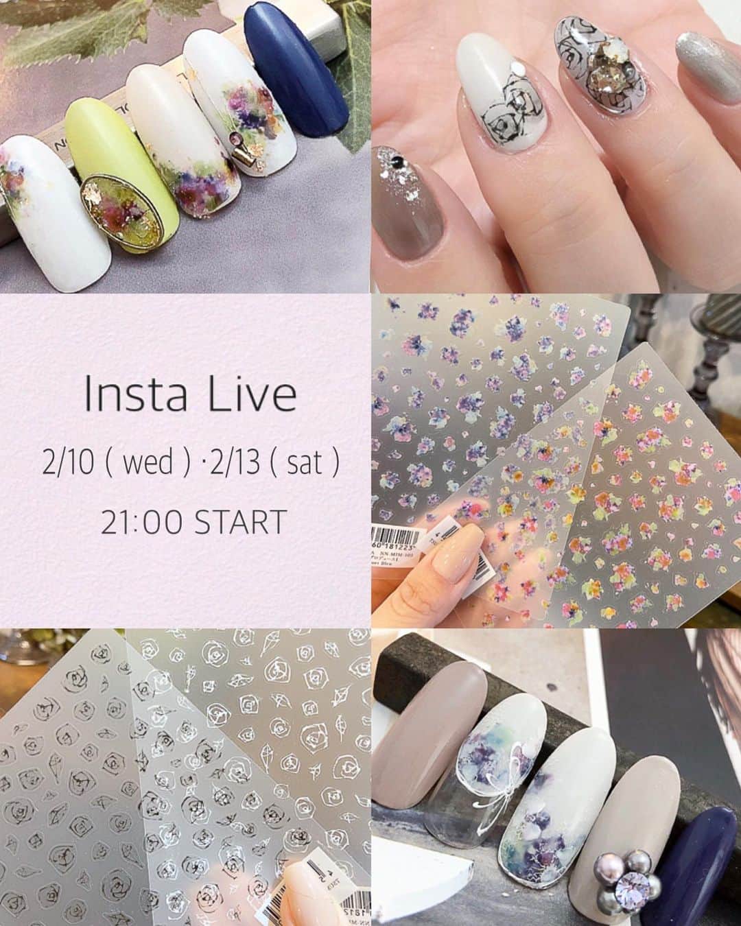 salon de Langeのインスタグラム：「📢めっちゃ急ですが！！﻿ 本日21:00〜インスタライブやります♪﻿ ﻿ ﻿ 内容は﻿ ﻿ 🌼bouquet（ブーケ）を使った作品🌼﻿ ﻿ ただシールを貼るだけではなく 手描きを加えて、ワンランクUPさせる方法。 ﻿ 「手描き感」と「シールのプリント感」﻿ それぞれの違いを活かしていくと﻿ 更にシールの魅力が上がります♡﻿ ﻿ ﻿ ﻿ 🌼liberte（リベルテ）を使った作品🌼﻿ ﻿ 貼った上から﻿ 『ひと筆入れる』ことで﻿ お客様のお爪の中にバランスよく収まります。﻿ ﻿ サイドまで貼ると浮いちゃう！！ というアルアルのお悩みをどう解決するのか 分かりやすくお伝えします。  ﻿ ✔︎シールが跳ねない貼り方﻿ ✔︎エッジ・サイド・キューティクルまで﻿ 　しっかり貼るコツ！﻿ ✔︎シール×手描きで更にクオリティーUP!﻿ ﻿ ﻿ ﻿ サロンワークで知っててお得な情報を﻿ 盛り込んでお届けします。﻿ ﻿ ﻿ 気軽に見てくださいね〜♡﻿ ﻿ ______________________________________﻿ ﻿ ◆Insta LIVE◆﻿ ﻿ 本日（水）21:00〜22:00﻿ 13日（土）21:00〜22:00﻿ ※内容はそれぞれ違います♪﻿ ﻿ ﻿ ______________________________________﻿ ﻿ 🌸Valentine flower festival🌸﻿ ﻿ 　@tsumekira﻿ ﻿ ﻿ ツメキラの﻿ お花のシールが﻿ 全て40％OFFで買えちゃいます♫﻿ ﻿ ◆期間﻿  2/10（wed）〜 2/14（sun）﻿ ﻿ ◇会員様に限りポイント10倍！﻿ ◇1000yen以上購入で送料無料！﻿ ﻿ 🌼お買い求めは﻿ 　@tsumekira公式サイトから！﻿ ﻿ ______________________________________﻿ ﻿ ﻿ #TSUMEKIRA﻿ #ツメキラ﻿ #ネイルシール﻿ #みーみプロデュースシール﻿ #つめきら﻿ #日本製#美甲貼紙﻿ #日系美甲#日式美甲﻿ #ツメキラシール﻿ #超薄指甲貼﻿ #お花ネイル﻿ #フラワーネイル﻿ #フラワーシール﻿ ﻿ ﻿ ﻿ ﻿」