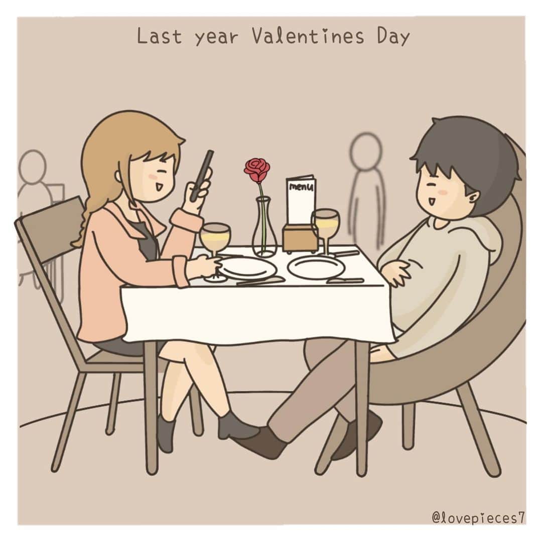 9GAGさんのインスタグラム写真 - (9GAGInstagram)「[ @Couple & @Doodles Valentine’s Day Special - 2020 🆚 2021] - Last year was a total nightmare 🤒 After a year of lockdown, things are slowly getting better and lovers have found ways to enjoy themselves on this special day, in the dreadful time 💏 - @lovepieces7 here shows us that you don’t have to go out or dine in fancy restaurants to call it a perfect #Valentine’sDay 🥂 Staying home, watching movies and eating #takeout can also be very romantic, as long as you two are together 😘 — #9GAG #Couple #ValentinesDay #Valentine #stayhome #2020 #2021 #lockdown #takeout」2月10日 13時05分 - 9gag