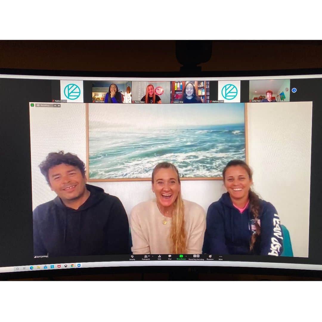 ケリー・ウォルシュ・ジェニングスのインスタグラム：「These are the faces of 🤟 very blessed people on the adventure of a lifetime who are so very excited & honored to live their dream IN REAL TIME with their beloved community ☺️🤗🦁  @brookesweat @coach.kioday thank you for sharing your stories/wisdom with the ROAD TO TOKYO crew 🙌  THANK YOU @kaiamateovolleyball + @reesebatesvolleyball for leading an incredible zoom 👌 You ladies are true ballers on & off the court. Your success makes so much sense ... heart, hustle, courage, kindness, integrity- - the most powerful combo 💪  Thank you to all those who joined us. We love our monthly call. Keep up to date on the platform and please spread the good works to those who might want/enjoy a bit of inspiration and Olympic fever 🇺🇸♥️🙏  @platform1440 ONWARD!」