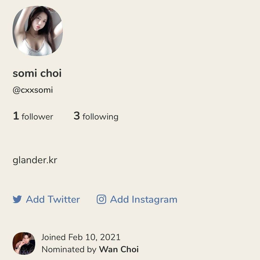 Choi Somiさんのインスタグラム写真 - (Choi SomiInstagram)「⠀⠀⠀⠀ #글랜더 #glander  뒤처지지 않기 위해 클럽하우스 가입은 했으나 이제 뭐 어떻게 해야 하는..?  일단 Follow me✔️」2月10日 13時58分 - cxxsomi
