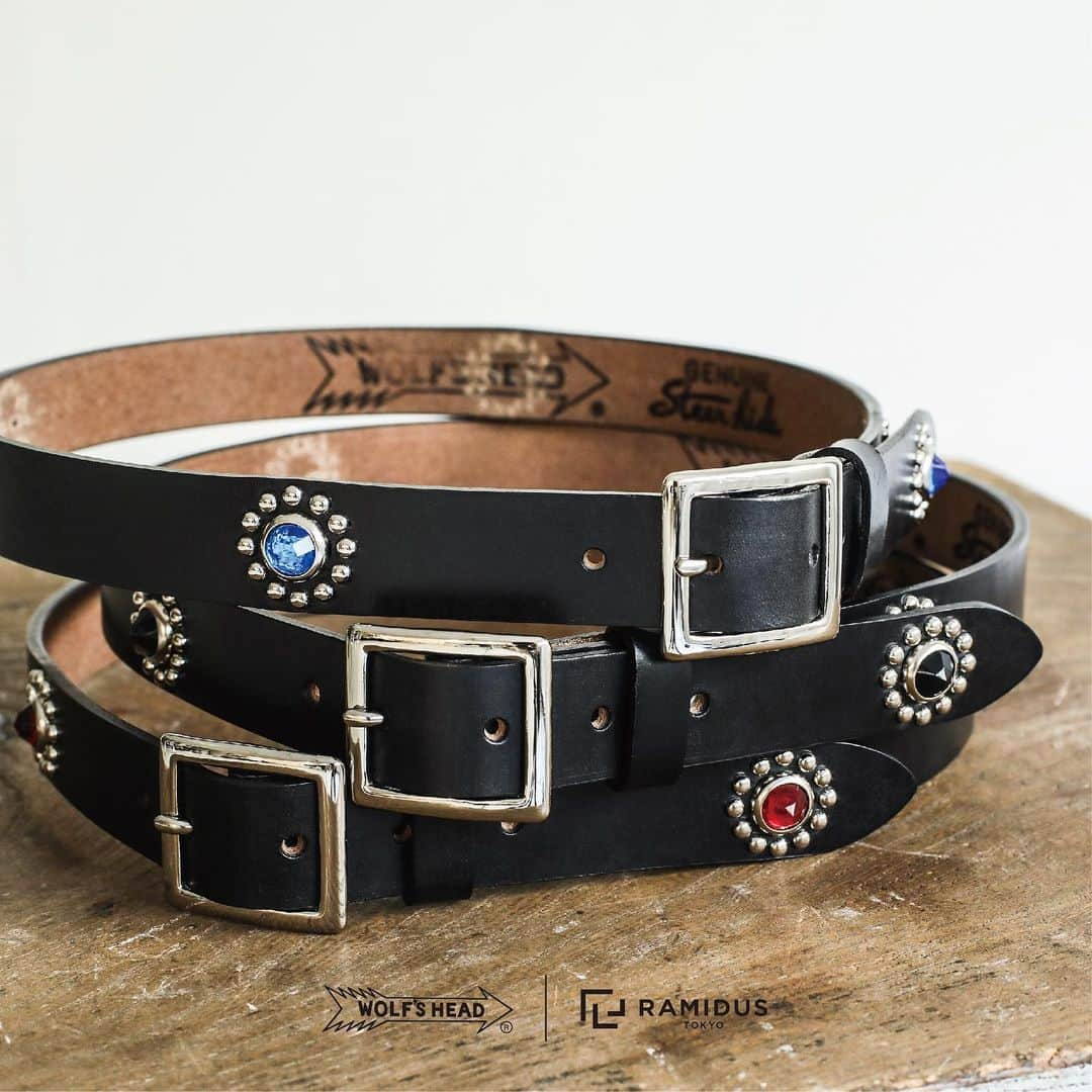 ヘッド・ポーターのインスタグラム：「NEW ITEM  WOLF’S HEAD × RAMIDUS "STUDS BELT 29mm-3"  問い合わせ先 info@ramidustokyo.com  #wolfshead  #ramidus  #ramidustokyo  #ramidusosaka #ラミダス」