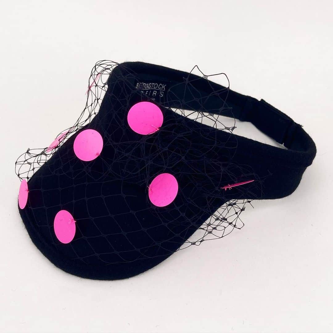 のインスタグラム：「AUTUMN WINTER 21.  This  is a wool visor cap with veiling and large pink sequins.  All our hats are created and crafted in our East London Studio.  To request a look-book please contact showroom@the-alphabet.co.uk  @the_alphabet_london」