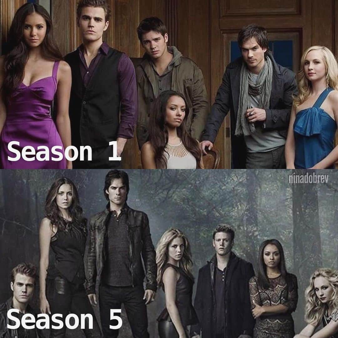 ニーナ・ドブレフのインスタグラム：「Season 1 or season 5?🖤 Follow for more -> @ninadobrev   #nina #ninadobrev #iansomerhalder #thevampirediaries #elenagilbert #katherinepierce #damonsalvatore #delena #nian #theoriginals #rebekahmikaelson #carolineforbes #theoriginals #hayleymarshall #klausmikaelson #elijahmikaelson #stefansalvatore #paulwesley #mikaelson #salvatore #hopemikaelson #legacies #vampirediaries #vampirediariesedits #stelena #steferine」