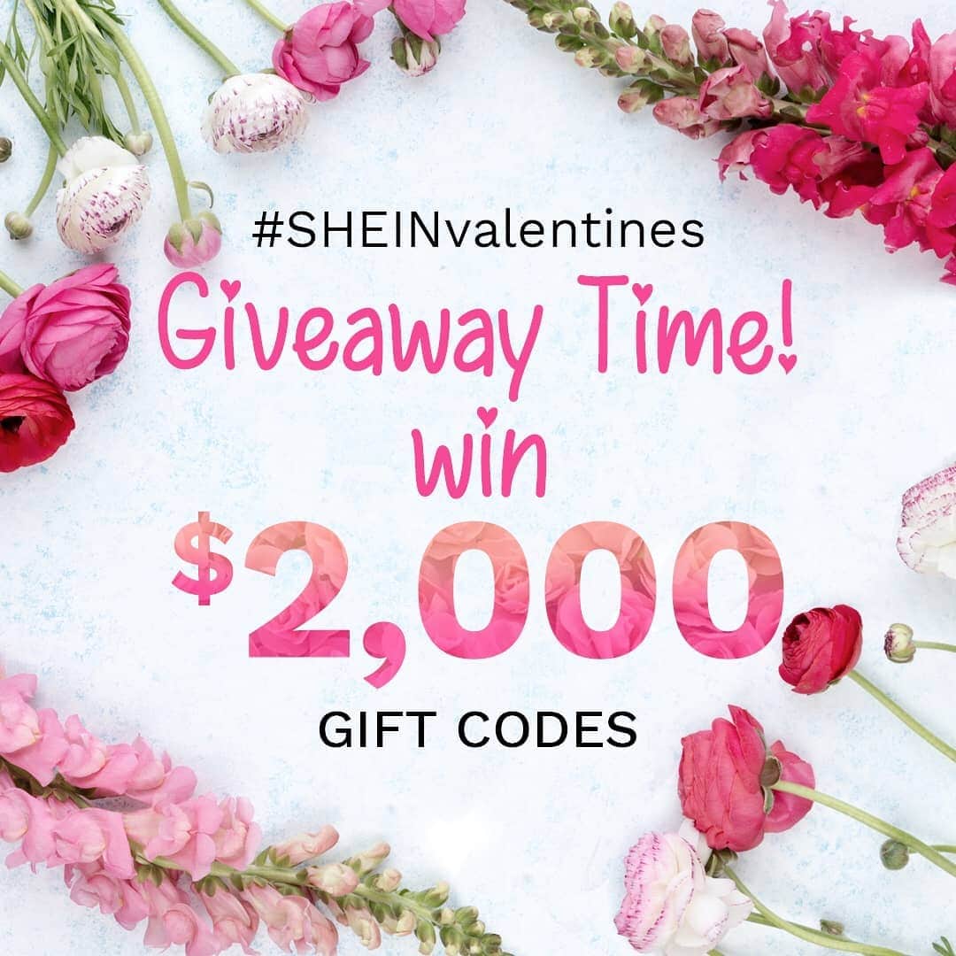 SHEINのインスタグラム：「Who's ready for Valentine's Day?! 💗🌹 #SHEINvalentines   We want to share the love with YOU this year by giving away $2,000 in SHEIN GIFT CODES! 💕    HOW TO ENTER: 💘 1. Follow @SHEINofficial and like this post 💘 2. Repost this on your IG with #SHEINvalentines 💘 3. Comment "💓" and tag someone you love to DOUBLE your chance of winning! (The more you comment, the higher your chances are!)   💸 Prizes: 20 Winners will each win - $100 SHEIN Valentine's Day Gift Codes 🛍✨   💘 Winners will be announced on 2/18 on @sheinofficial. Good luck babes!    👉 Please Note:⁣ 1. Your accounts need to be public so that we could see your entries.⁣ 2. The gift code needs to have an email address registered to a SHEIN account. Multiple winners with the same address would be treated as one winner with one gift code. 3. SHEIN reserves the right to final interpretation.」